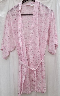 Sheer Rose Quartz Pink Floral Chiffon Robe With Tie Coquette Boudoir Loungewear