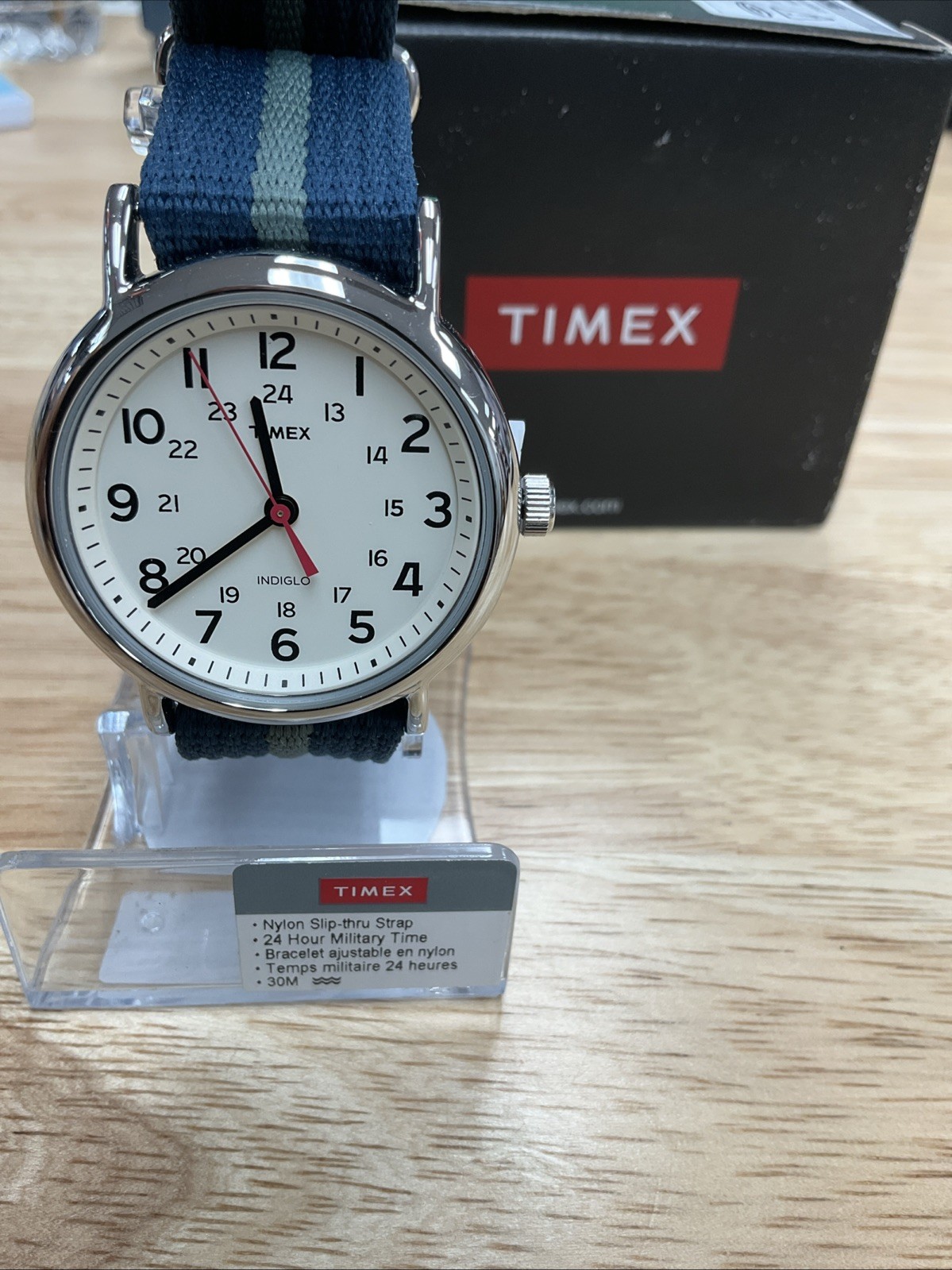 Easy Read Timex T2N654, Men's "Weekender" Blue Strap Fabric Watch, Indigo NEW