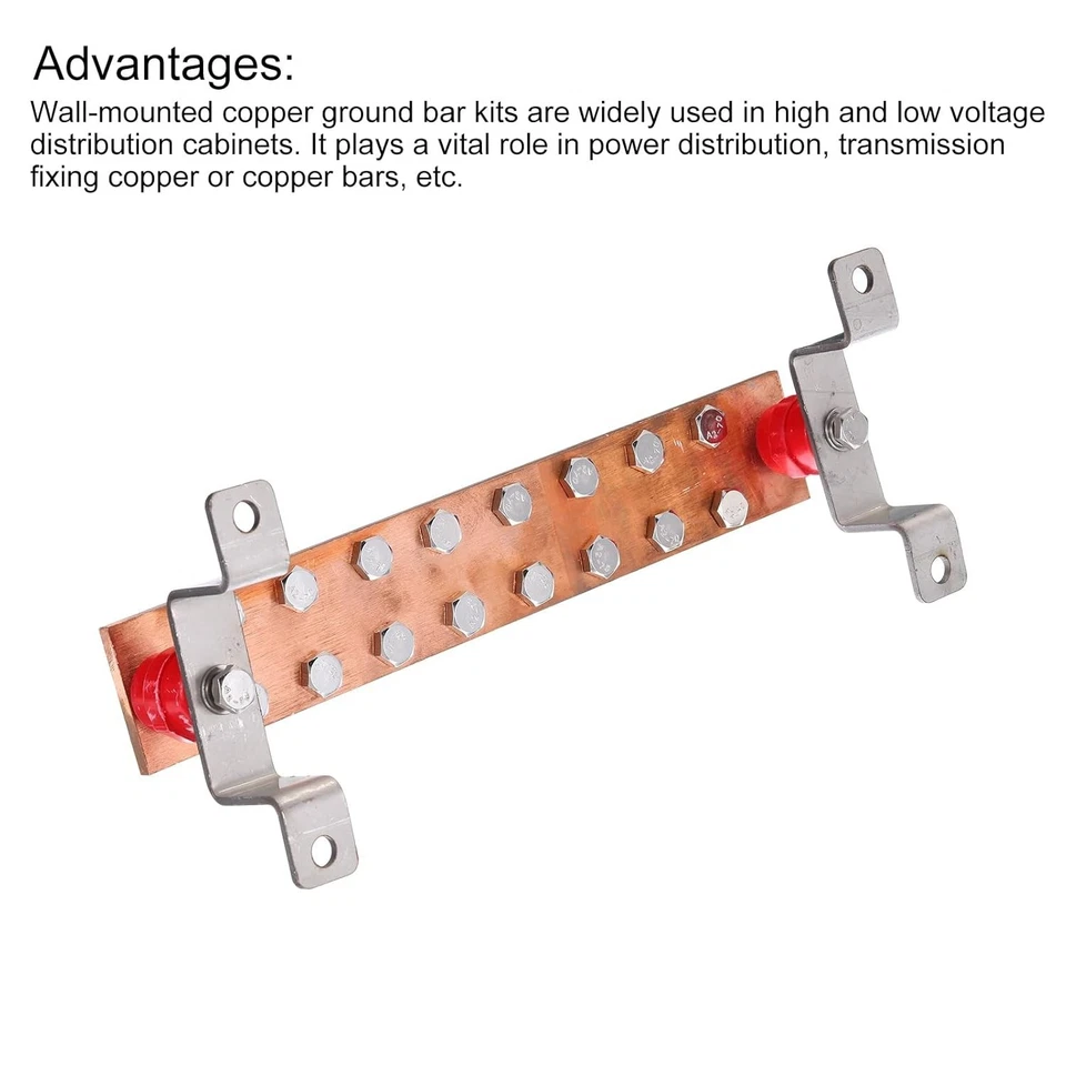 1 Set Wall Mounted 12" x 2" x 1/4" Copper Ground Bar 16 Terminal Positions - Image 4 of 4