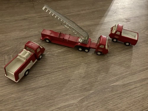 Vintage TONKA Pressed Steel LADDER FIRE TRAILER X3 Trucks