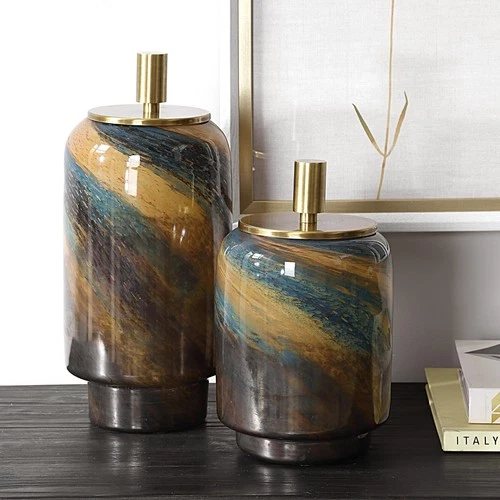 Uttermost Celestial Tide Glass Containers Set of 2 - Picture 2 of 3