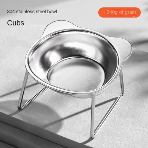 Pet Feeding Bowl Dog Raised Elevated Stainless Steel Stand 15°Tilted Angle