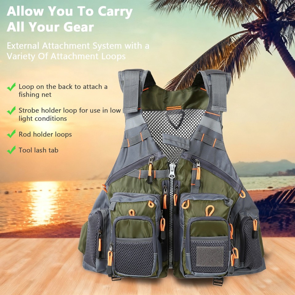 Fly Fishing Vest Pack For Men Adjustable Size Breathable Mutil-Pocket ...
