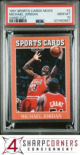 1991 ALLAN KAYE'S SPORTS CARDS NEWS MAGAZINE HAND CUT #2 MICHAEL JORDAN PSA 10