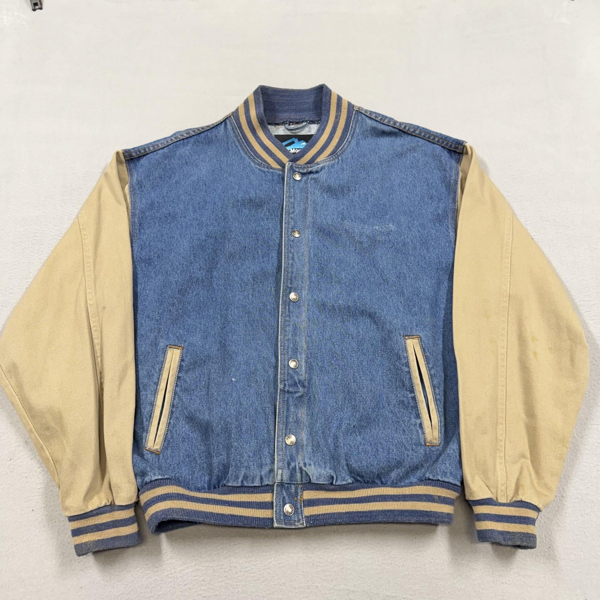 Tri-Mountain Jacket Mens Large Denim Varsity Snap Front Canvas