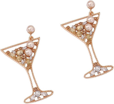 Charming Cocktail Earrings Champagne Earrings Beaded Martini Wine Glass Dangl...