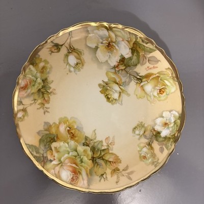 Antique Royal Austria Hand Painted Raymond Gold Rim Yellow Roses Floral Plate