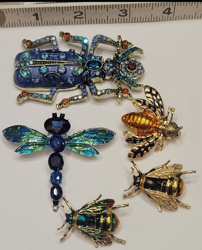 Rhinestone Floral Beetle Dragonfly Bee Bug Insect Brooch Pin Lot CA USA P133