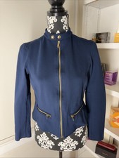 LRL Lauren Ralph Lauren Navy Blue Ponte Stretch Zip Blazer Mock Neck 4