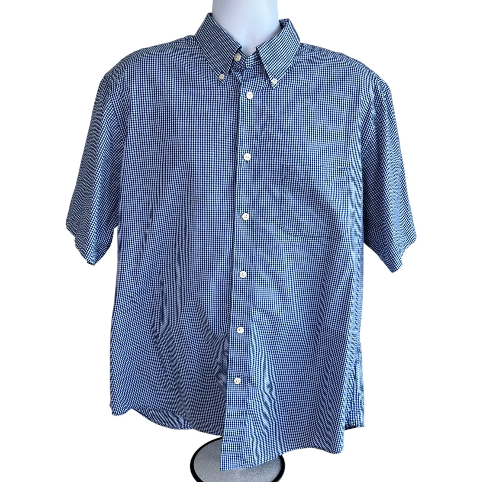 Brooks Brothers Mens Regent Fit Short Sleeve Shirt Blue Check Size Extra Large