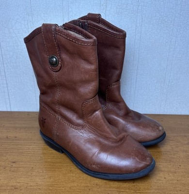 Frye Western Brown Rodeo Melissa Button Cowboy Slip-On Boots Toddler Sz 7T