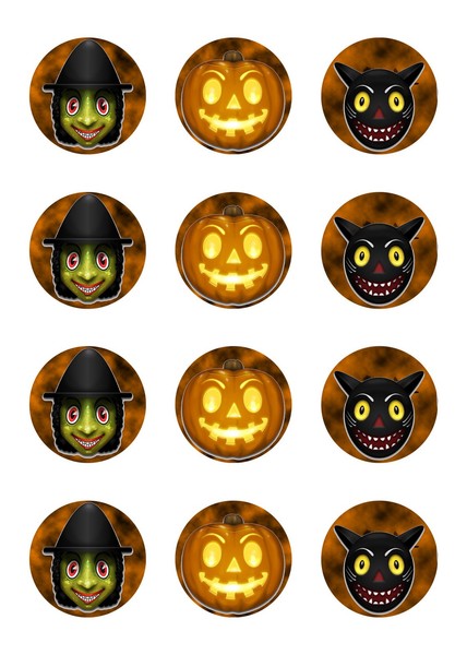 Muffinaufleger Cupcakes Muffins Halloween Zuckerpapier Hexe KüRbis Katze HW25-image