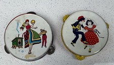 2 Vintage Tin Litho Tambourines Spanish Flamenco Dancers Gypsy US made