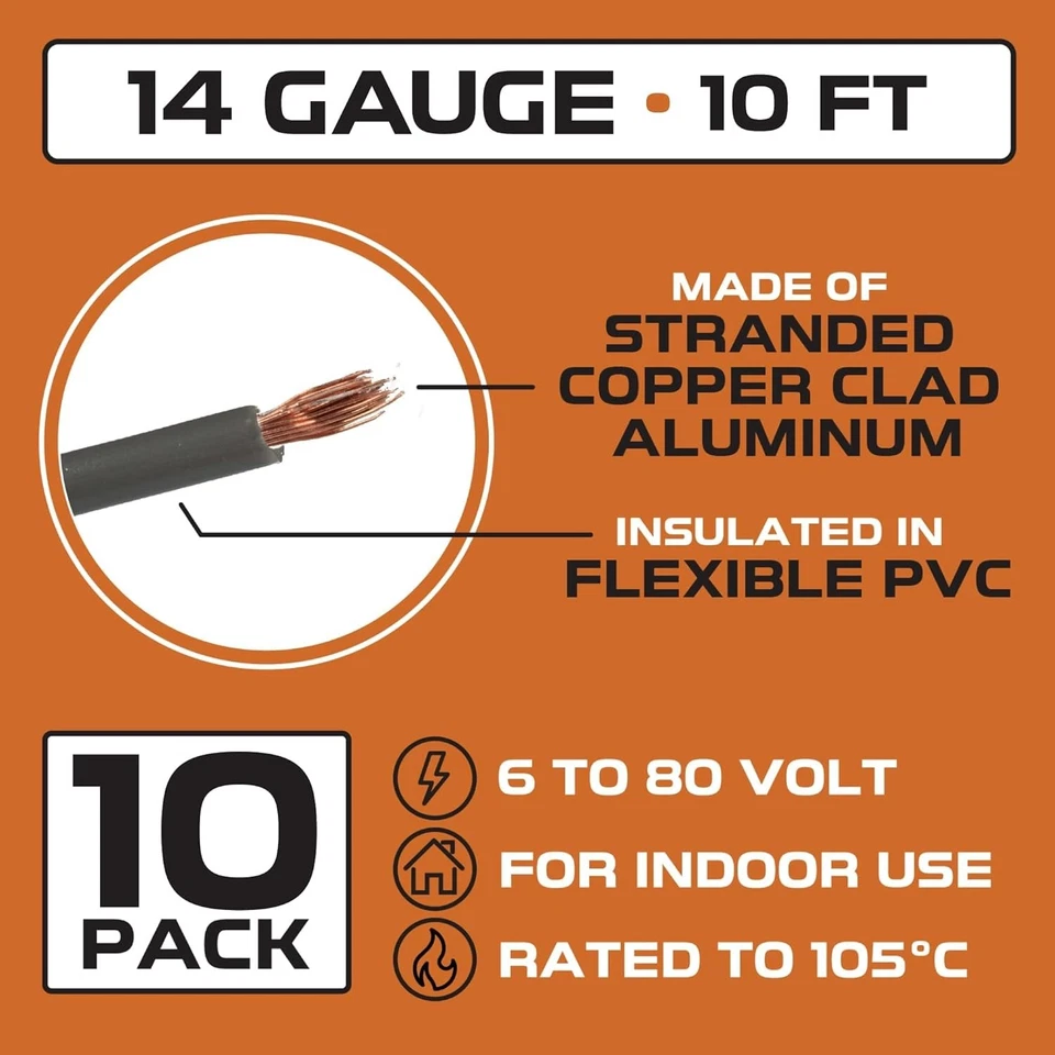 Iron Forge Cable 14 Gauge Wire - 10 Roll Assortment Pack Automotive Wiring Kit w - Image 3 of 4