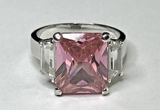 Large Statement Sterling Silver Faceted Pink Ring size 6.75