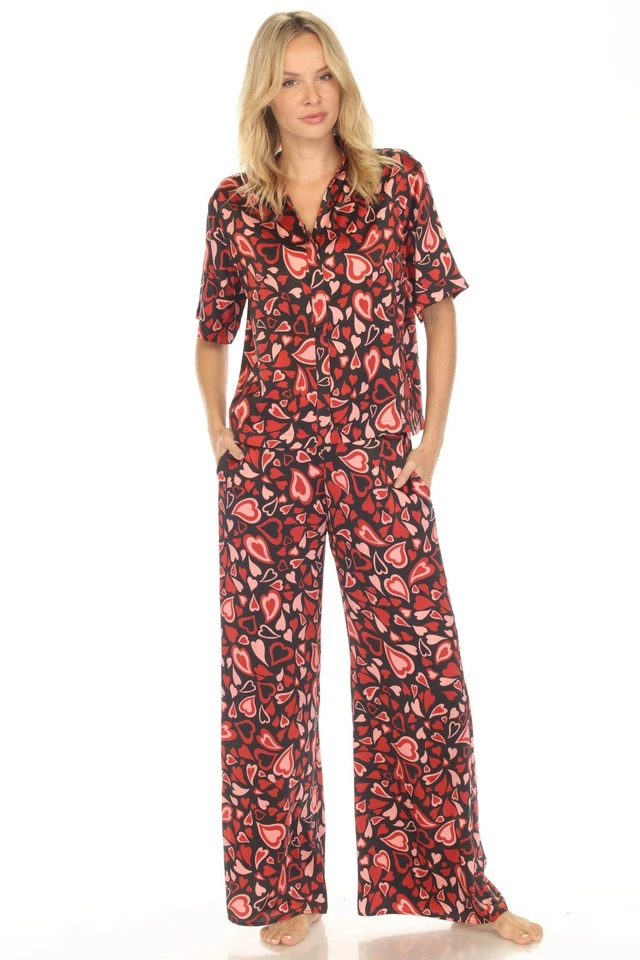 Johnny Was Black Emberlyn Silk Long Pajama Set MS0124A