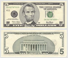 2001 Dallas $5 Federal Reserve *Star Note Consecutive ~ 1 Note From Bank Pack