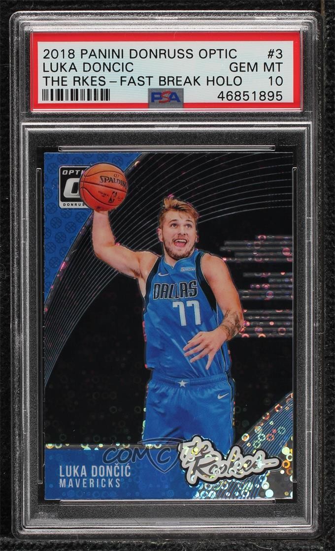 2018 Donruss Optic The Rookies Fast Break Holo Prizm Luka Doncic PSA 10 RC uk2