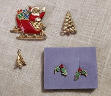 Vintage Signed AVON Christmas Brooch Pin  Earring Lot Assorted Holiday Jewelry