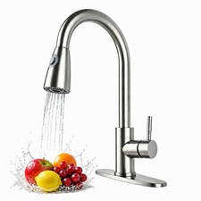 Kitchen Faucet with Pull Down Sprayer Brushed Nickel, High Arc Single Handle ...