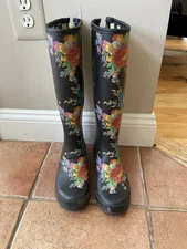 Hunter Mackenzie Childs Courtly Check Size 6/37 Checkered Rubber Rain Boots Rare