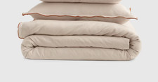 NWOT Quince Twin Linen Double Embroidery Duvet Cover Set 1 Sham Sand Terracotta