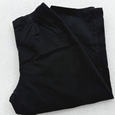 FLAX Black Corduroy Like Wide Leg Elastic Waist Pants Women's M Medium Comfort