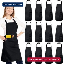 12 Pack Bib Apron, Unisex Restaurant Kitchen Aprons for Women with 2 Pockets, Ch