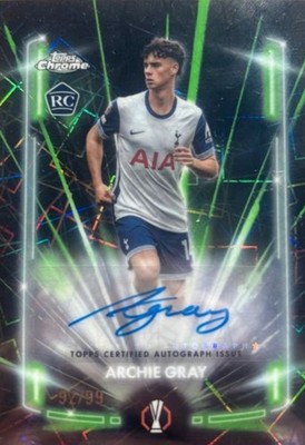 Archie Gray Autogramm /99 Topps Chrome 24/25 Rookie Card Tottenham BLACK LAZER