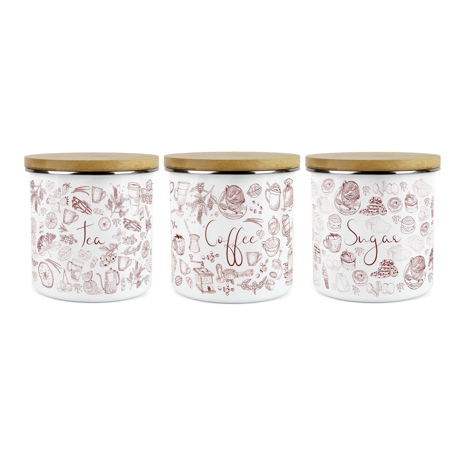 Enamel Rustic Tea, Coffee & Sugar Kitchen Storage Canisters - Set f 3
