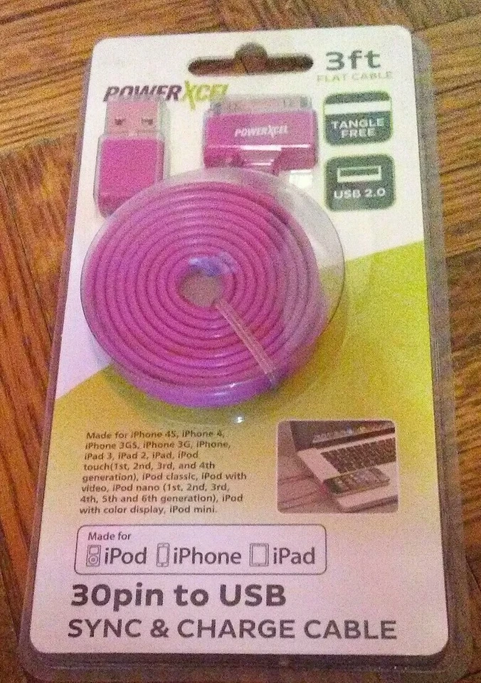 PowerXcel 30 Pin USB 3ft Flat Tangle Free Data Sync and Charge Cable iPad iPhone - Image 3 of 4