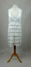 Bodyflirt Halter V Neck Frill Bodycon Jersey White Dress M 12- 14 Uk CR017 EE 05