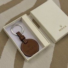 ROLEX RARE Key ring Novelty Embossed Leather Brown Logo Crown Keychain VIP Event