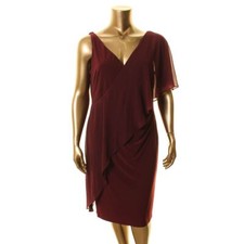 LAUREN RALPH LAUREN NEW Women's Red Ruffled Overlay Sheath Dress 2 TEDO