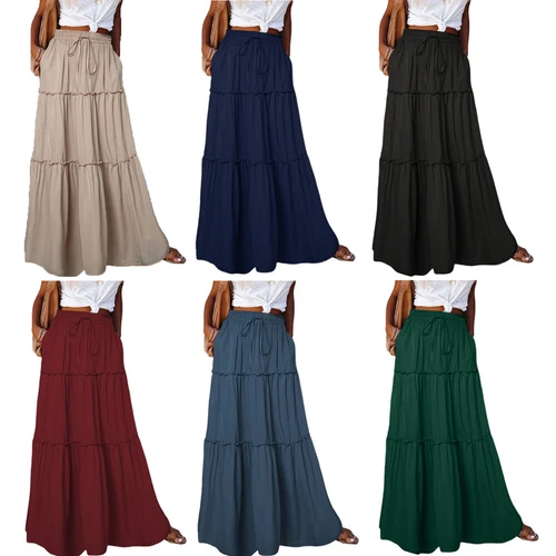 Mujeres Bohemia Cintura Alta Falda Larga Damas Vacaciones Columpio Suelto Boho Maxi Faldas - Imagen 4 de 30