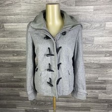 Hydraulic Toggle & Full Zip Grey Wool Blend Hooded Winter Jacket Women's Size L
