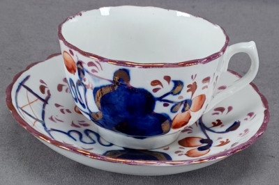 Gaudy Dutch Gaudy Welsh Oyster Pattern Pink Luster Tea Cup & Saucer C. 1840s