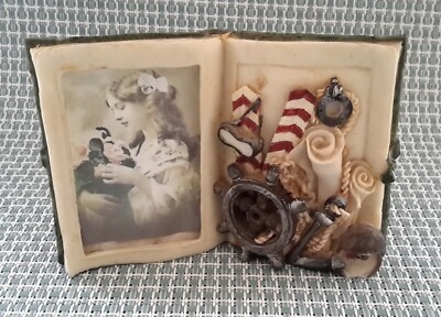 Vintage Nautical Theme Anchor Steering Wheel Picture Frame Book Shape 2.5x1.5 