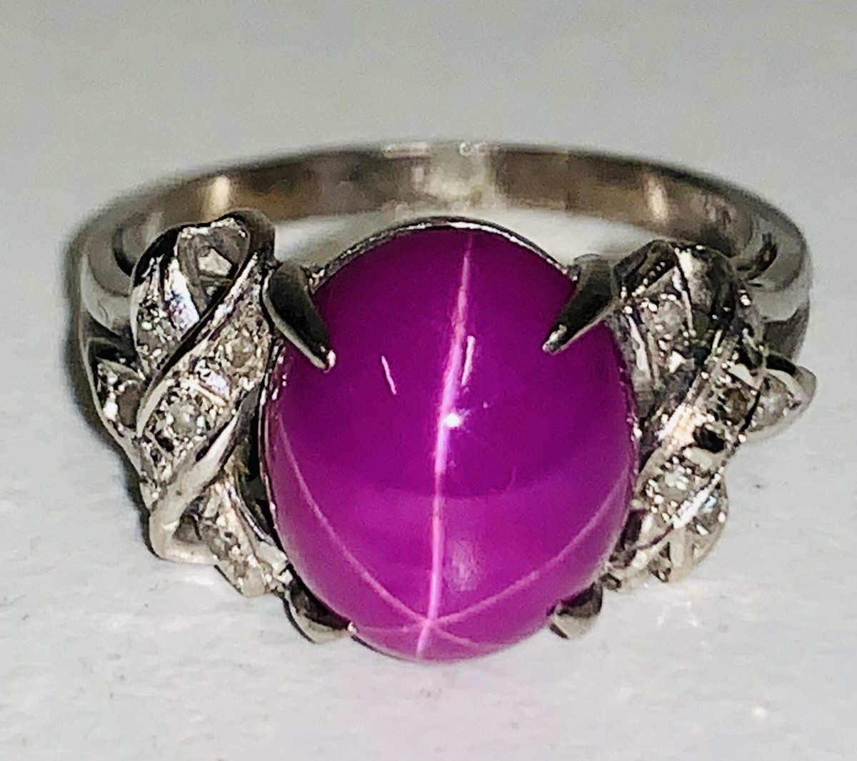 Vintage 10K Natural Linde Pink Star Sapphire Diamond Ring Size
