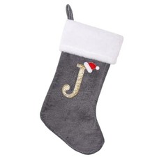 20 Inches Monogram Christmas Stockings with Letters, Large Super Letter J Gray