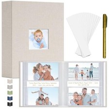 Linen Cover Photo Album 4  6 Memory Book 208 Photos with Front Window