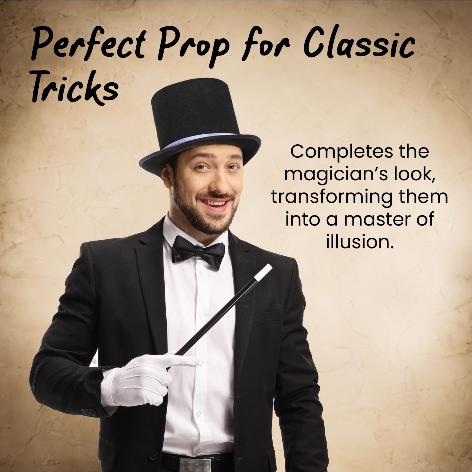Black Felt Top Hat with Silver Piping Costume Accessory for Magician Gentleman image 3