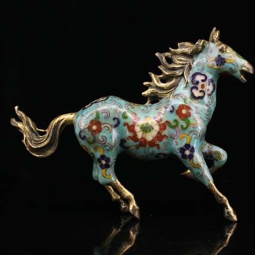 9.4" Collect Chinese Cloisonné Enamel Bronze Lovable Animal Fine Horse Statues - Picture 1 of 9