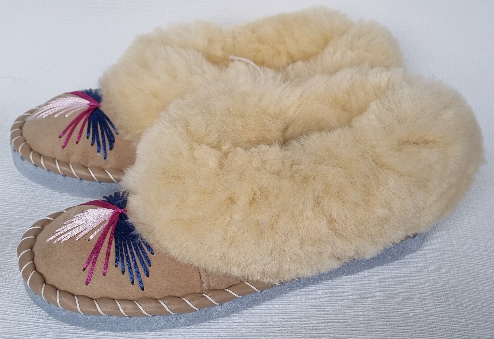 APL PELLICCIA DI AGNELLO calde PELLICCIA mocassino n.39 NUOVE pelle di pecora pelle fatte a mano BEIGE2