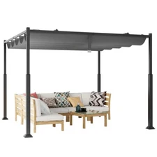 10 x 10 Ft Polyester Fabric Outdoor Pergola w/ Retractable Canopy & Metal Column