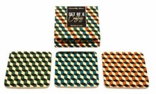 VINTAGE RETRO STYLE SET OF 6 CUBIC CORK BACKED COASTERS DRINKS TABLEMAT