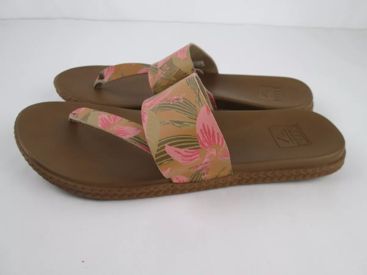 Reef Cushion Bounce Sol Flip Flops Thongs Sandals Womens Size 9 Hibiscus  Print