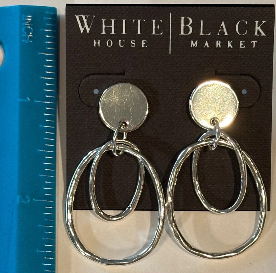 WHITE HOUSE BLACK MARKET Silver Tone Double Hoop Dangle/Drop Earrings NEW - Image 3 of 4