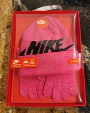 Nike 2-Piece Girls Winter Hat Beanie and Gloves Size 4-7 Pink/Black