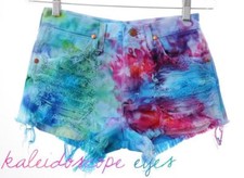 Vtg Wrangler High Waist Colorful Marbled Tie Dyed Destroyed Cut Off Shorts XS S